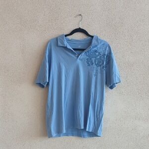 Make Offer!  JF J.Ferrar Blue Polo with Floral Detail